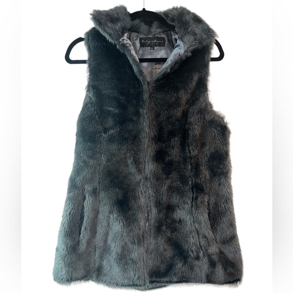 Vintage Havana Black Label Faux Fur Vest Size Small Dark Grey - Picture 4 of 13